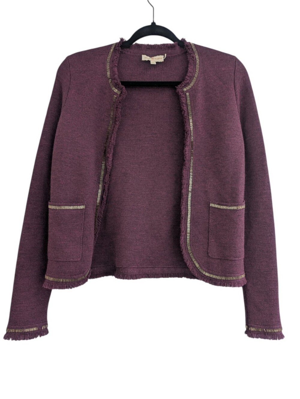Tory Burch Raw Embellished Wool Cardigan